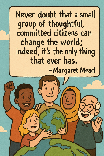 A cartoon representation of a saying by Margaret Mead